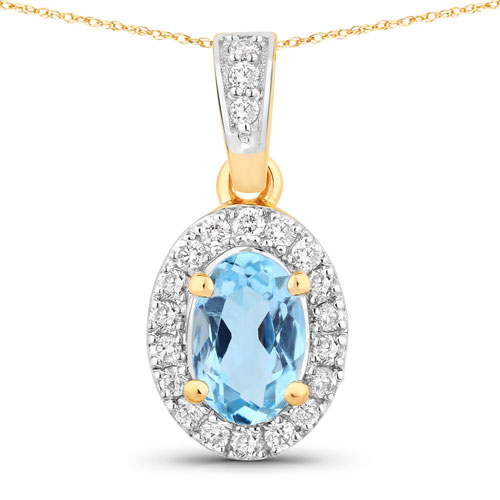 Aquamarine-0.51 Carat Genuine Aquamarine and White Diamond 14K Yellow Gold Pendant