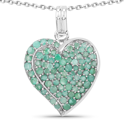 Emerald-3.24 Carat Genuine Emerald .925 Sterling Silver Pendant