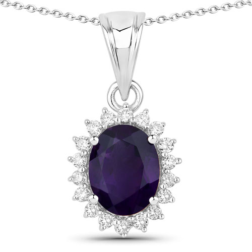 Amethyst-1.87 Carat Genuine Amethyst and Lab Grown Diamond .925 Sterling Silver Pendant