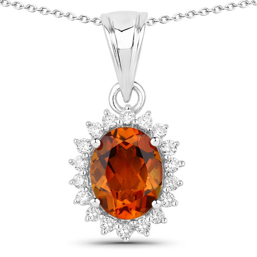 Citrine-1.97 Carat Genuine Madeira Citrine and Lab Grown Diamond .925 Sterling Silver Pendant