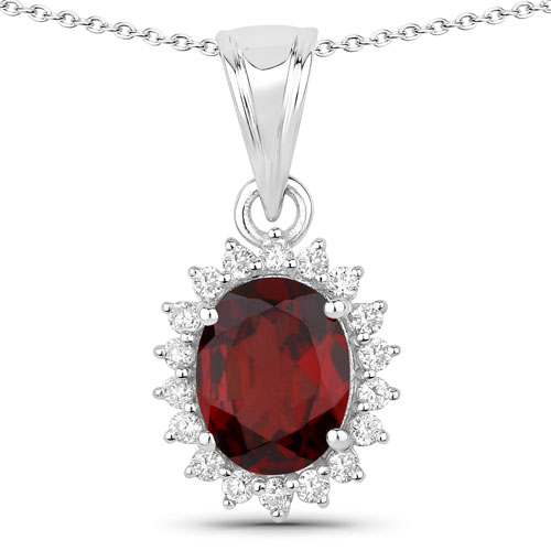 Garnet-2.27 Carat Genuine Mozambique Garnet and Lab Grown Diamond .925 Sterling Silver Pendant