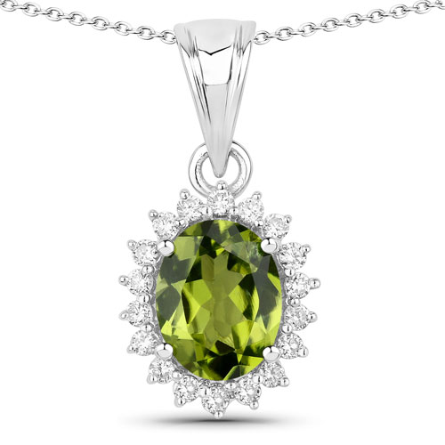 Peridot-1.97 Carat Genuine Peridot and Lab Grown Diamond .925 Sterling Silver Pendant