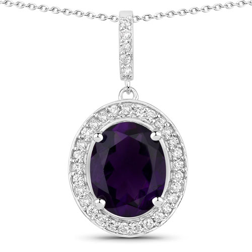 Amethyst-2.46 Carat Genuine Amethyst and Lab Grown Diamond .925 Sterling Silver Pendant
