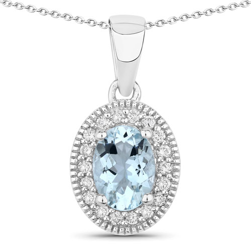 Aquamarine-0.74 Carat Genuine Aquamarine and Lab Grown Diamond .925 Sterling Silver Pendant