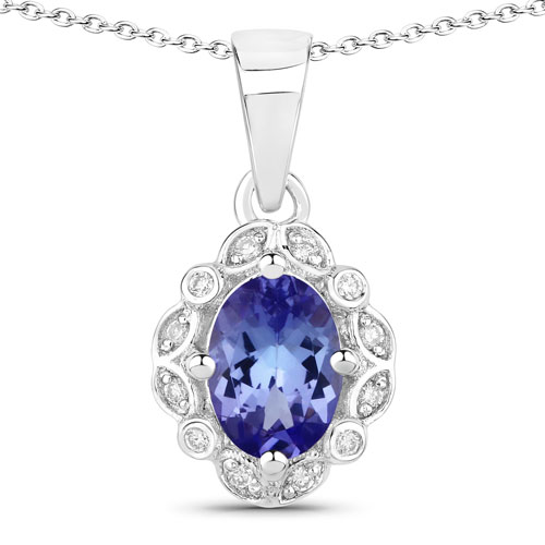 Tanzanite-0.81 Carat Genuine Tanzanite and Lab Grown Diamond .925 Sterling Silver Pendant