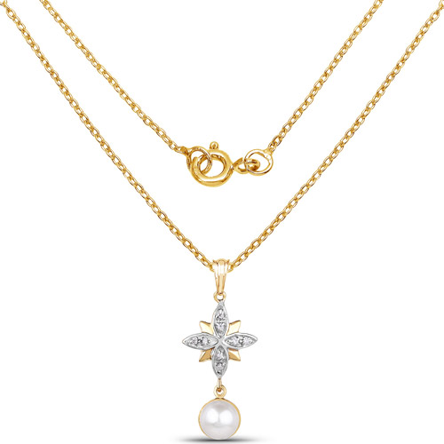 14K Yellow Gold Plated 2.44 Carat Genuine Pearl and White Cubic Zirconia .925 Sterling Silver Pendant