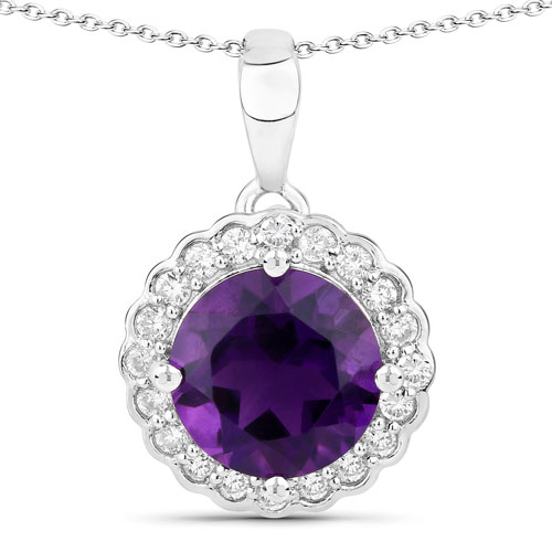 Amethyst-2.70 Carat Genuine Amethyst and Lab Grown Diamond .925 Sterling Silver Pendant