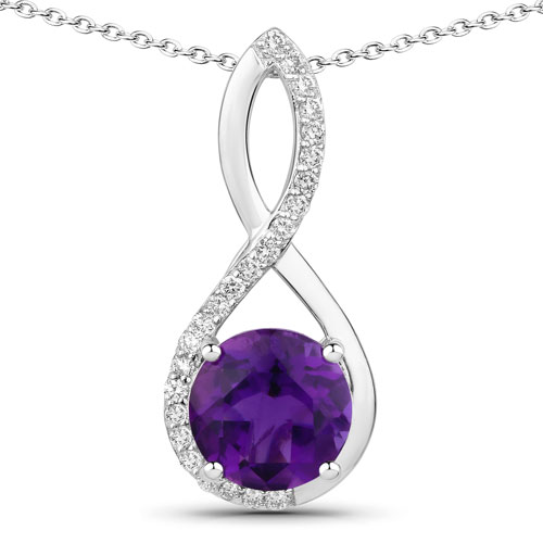 Amethyst-2.64 Carat Genuine Amethyst and Lab Grown Diamond .925 Sterling Silver Pendant