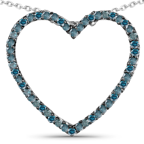 Diamond-0.60 Carat Genuine Blue Diamond .925 Sterling Silver Pendant