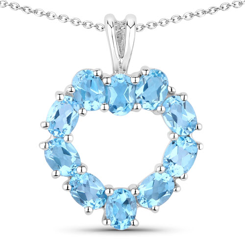 Pendants-1.90 Carat Genuine Swiss Blue Topaz .925 Sterling Silver Pendant