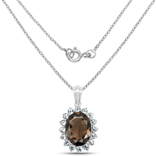 9.72 Carat Genuine Smoky Quartz & Blue Topaz .925 Sterling Silver Pendant