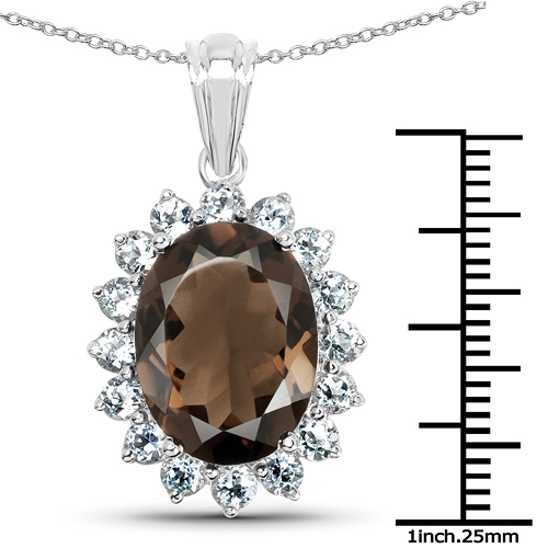 9.72 Carat Genuine Smoky Quartz & Blue Topaz .925 Sterling Silver Pendant