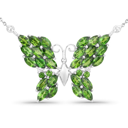 Pendants-4.88 Carat Genuine Chrome Diopside and White Topaz .925 Sterling Silver Pendant