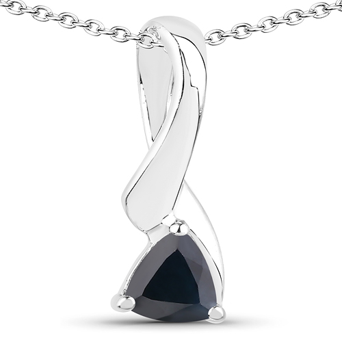 Sapphire-0.50 Carat Genuine Black Sapphire .925 Sterling Silver Pendant