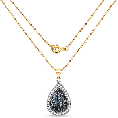 14K Yellow Gold Plated 0.81 Carat Genuine Blue Diamond and White Diamond .925 Sterling Silver Pendant