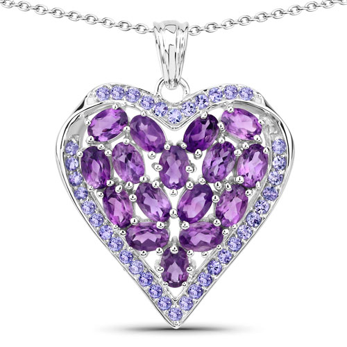 7.22 Carat Genuine Amethyst and Tanzanite .925 Sterling Silver Pendant