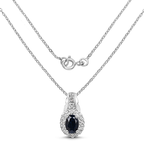 0.98 Carat Genuine Blue Sapphire & White Topaz .925 Sterling Silver Pendant