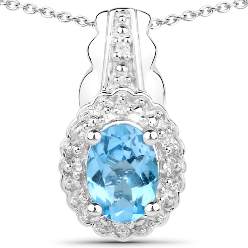 3.00 Carat Genuine Swiss Blue Topaz and White Topaz .925 Sterling Silver 3 Piece Jewelry Set (Ring, Earrings, and Pendant w/ Chain)
