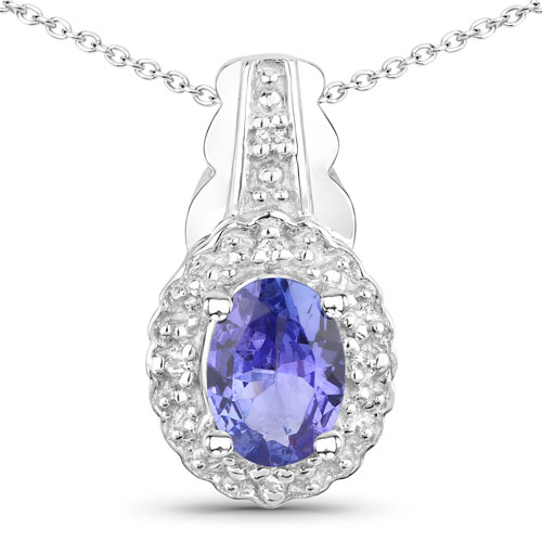 Tanzanite-0.78 Carat Genuine Tanzanite and Created White Sapphire .925 Sterling Silver Pendant