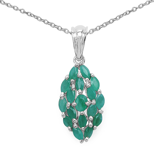 Emerald-1.32 Carat Genuine Emerald .925 Sterling Silver Pendant