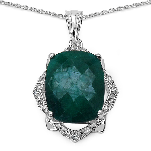 Emerald-11.32 Carat Genuine Emerald & White Topaz .925 Sterling Silver Pendant