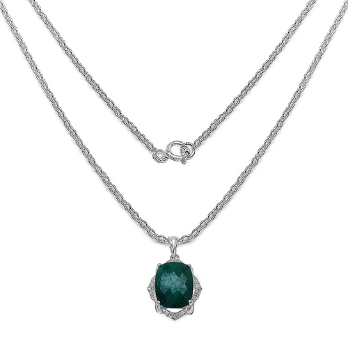 11.32 Carat Genuine Emerald & White Topaz .925 Sterling Silver Pendant