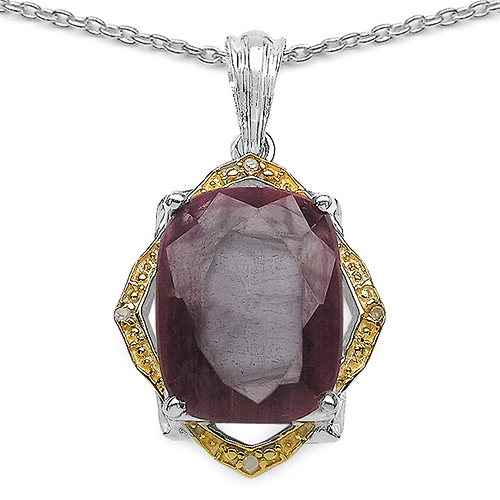 Two Tone Plated 12.01 Carat Genuine Dyed Ruby & White Diamond .925 Sterling Silver Pendant