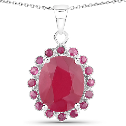 Ruby-5.65 Carat Glass Filled Ruby and Ruby .925 Sterling Silver Pendant