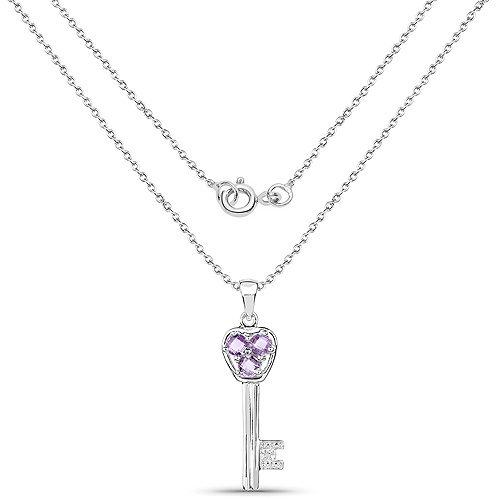 1.00 Carat Genuine Amethyst and White Diamond .925 Sterling Silver Pendant