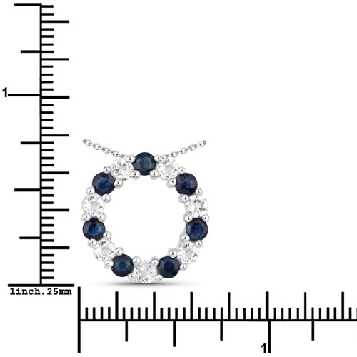 1.68 Carat Genuine Blue Sapphire and White Topaz .925 Sterling Silver Pendant