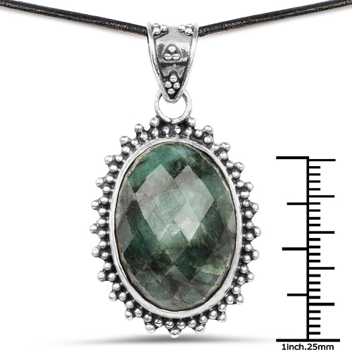 30.15 Carat Genuine Emerald .925 Sterling Silver Pendant