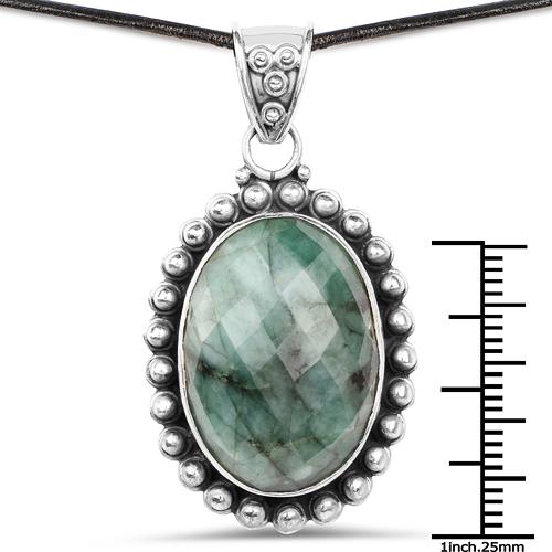 25.10 Carat Genuine Emerald .925 Sterling Silver Pendant