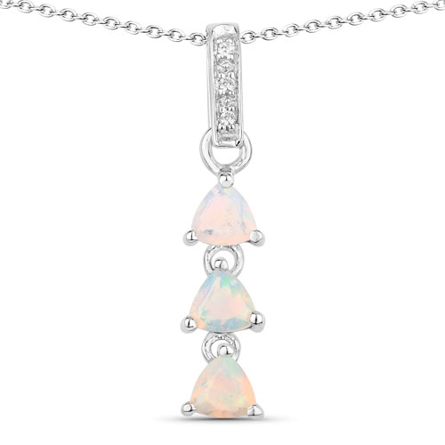 Opal-0.56 Carat Genuine Ethiopian Opal and Created White Sapphire .925 Sterling Silver Pendant
