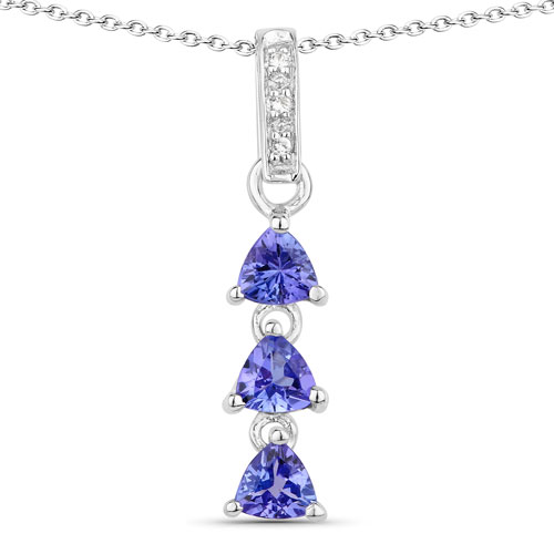 Tanzanite-0.71 Carat Genuine Tanzanite and Created White Sapphire .925 Sterling Silver Pendant