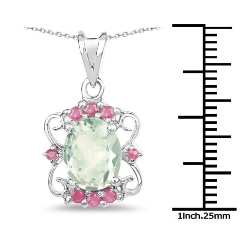 2.83 Carat Genuine Green Amethyst and Ruby .925 Sterling Silver Pendant