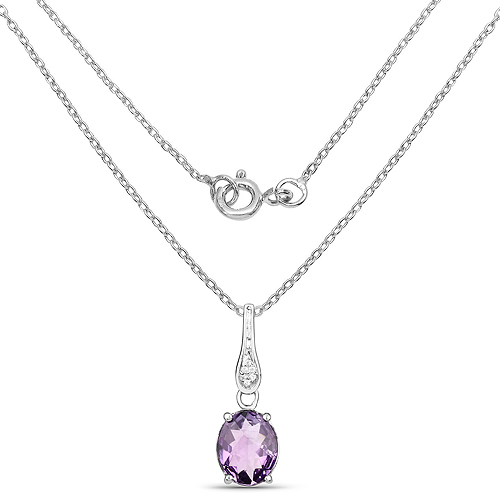 3.34 Carat Genuine Amethyst and White Sapphire .925 Sterling Silver Pendant