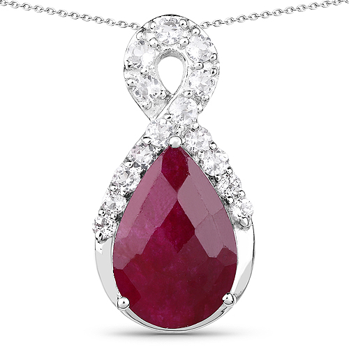 Ruby-8.97 Carat Dyed Ruby and White Topaz .925 Sterling Silver Pendant