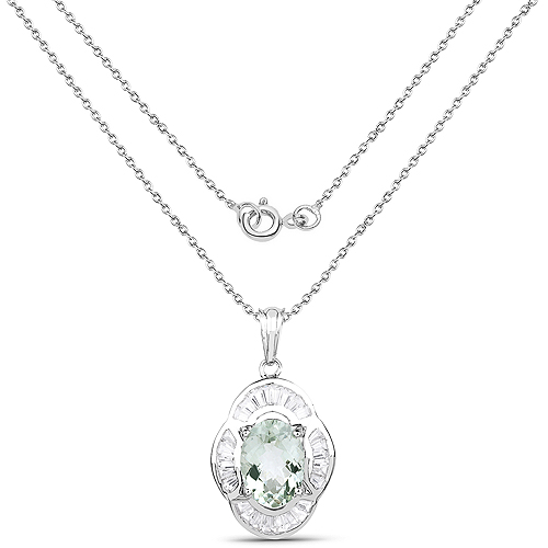 6.76 Carat Genuine Green Amethyst and White Topaz .925 Sterling Silver Pendant