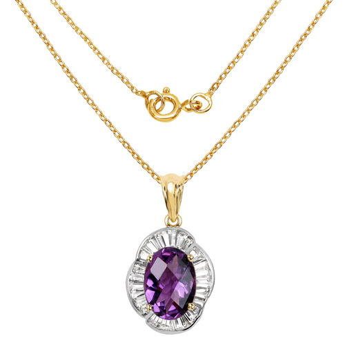 14K Yellow Gold Plated 6.43 Carat Genuine Amethyst and White Topaz .925 Sterling Silver Pendant