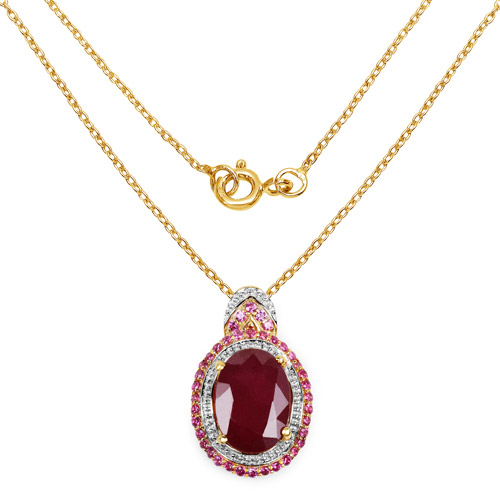 14K Yellow Gold Plated 8.87 Carat Glass Filled Ruby and Ruby .925 Sterling Silver Pendant