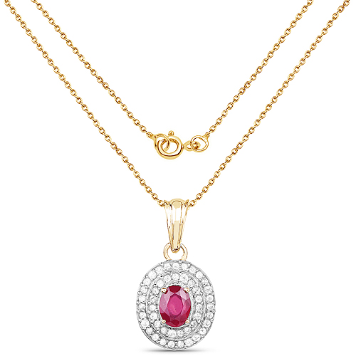14K Yellow Gold Plated 2.52 Carat Glass Filled Ruby and White Topaz .925 Sterling Silver Pendant