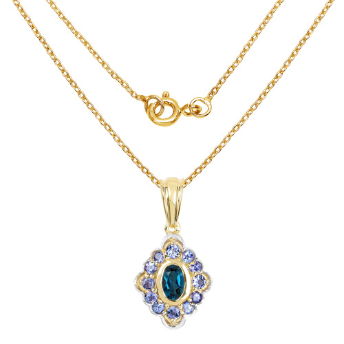 14K Yellow Gold Plated 1.10 Carat Genuine London Blue Topaz and Tanzanite .925 Sterling Silver Pendant