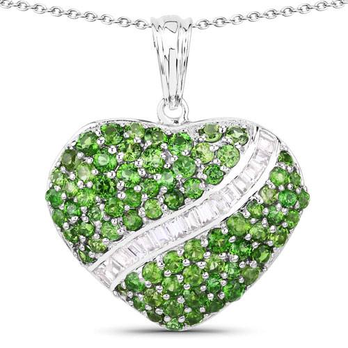Pendants-4.51 Carat Genuine Chrome Diopside and White Topaz .925 Sterling Silver Pendant