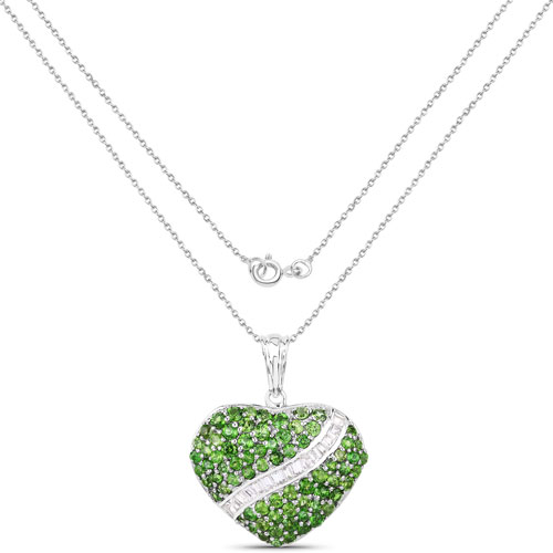 4.51 Carat Genuine Chrome Diopside and White Topaz .925 Sterling Silver Pendant