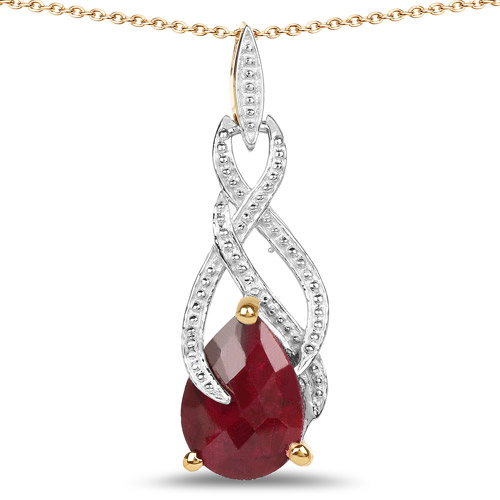 Ruby-14K Yellow Gold Plated 7.48 Carat Dyed Ruby .925 Sterling Silver Pendant