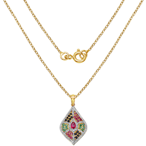 14K Gold Plated 0.45 Carat Glass Filled Ruby Pendant with 1.58 ct. t.w. Multi-Gems in Sterling Silver