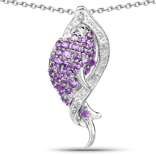 Amethyst-0.70 Carat Genuine Amethyst and White Topaz .925 Sterling Silver Pendant