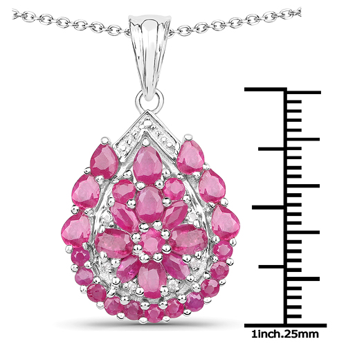 3.50 Carat Genuine Ruby and White Topaz .925 Sterling Silver Pendant
