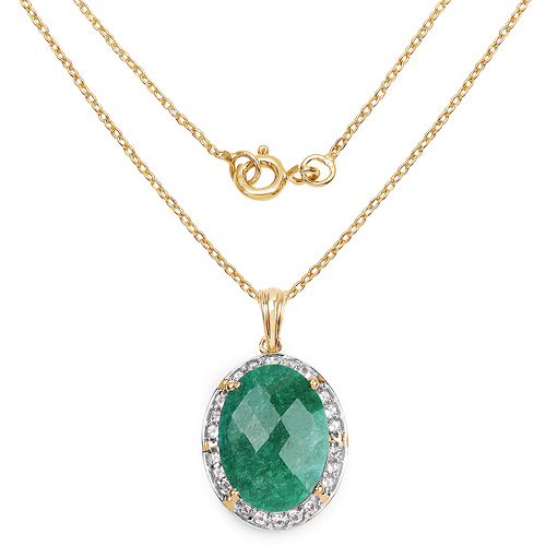 14K Yellow Gold Plated 14.38 Carat Dyed Emerald & White Topaz .925 Sterling Silver Pendant