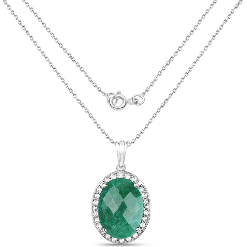 14.38 Carat Dyed Emerald & White Topaz .925 Sterling Silver Pendant